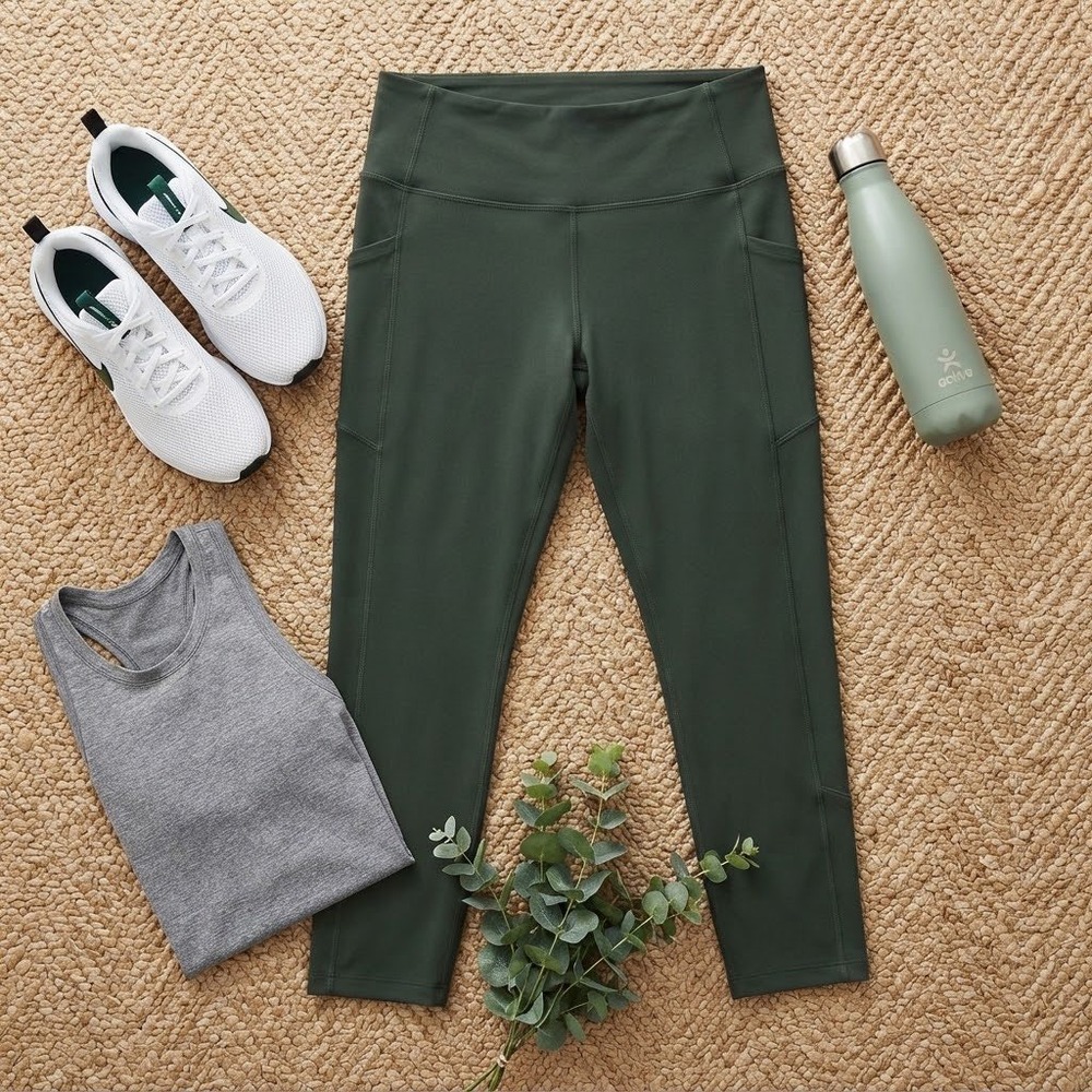 Z by Zella Womens High Waist Pocket 7/8 Leggings Dark Green Large